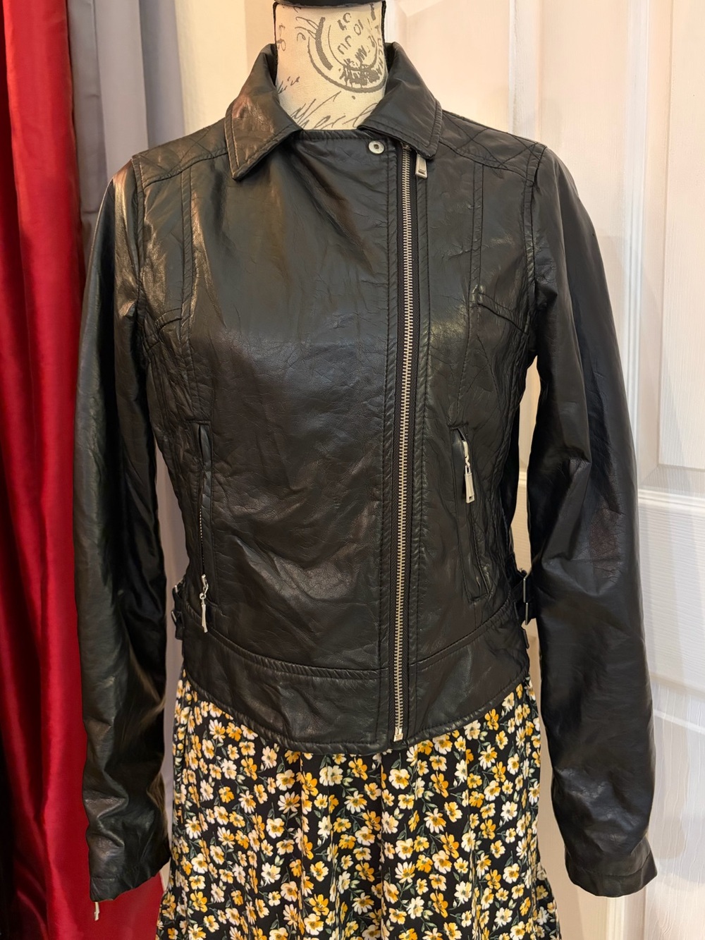 J2 Women's Black Moto Asymmetrical Zip Faux Leather Jacket